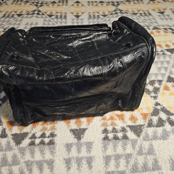 CLAIRE CHASE Black Patchwork Executive Leather Duffel Bag Weekender - Picture 12 of 13